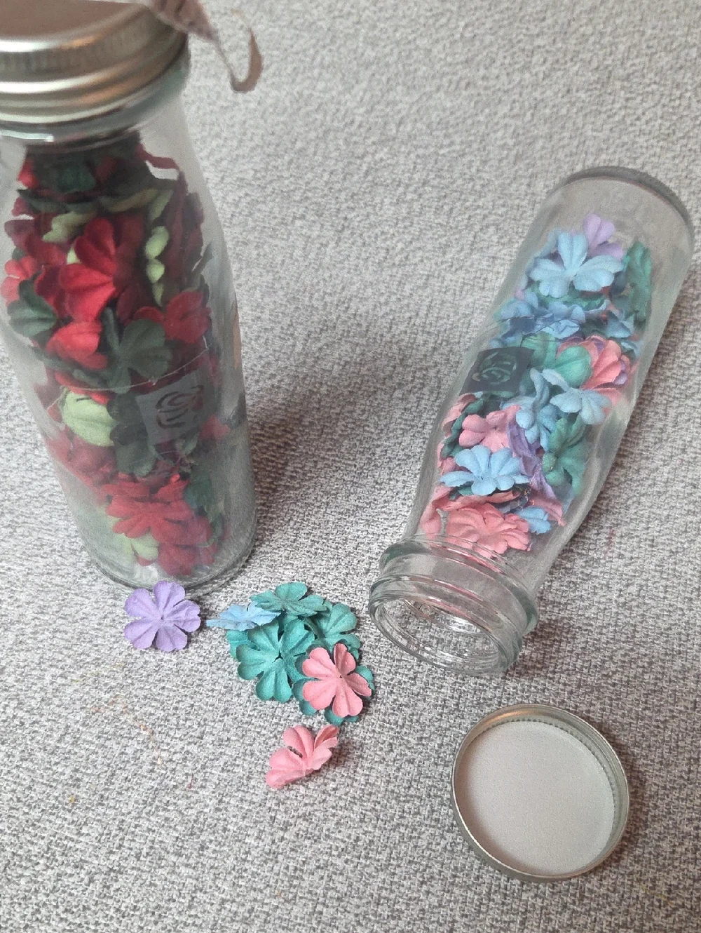 Decorative Fabric Flower Confetti/Junk Journaling 2 Jars